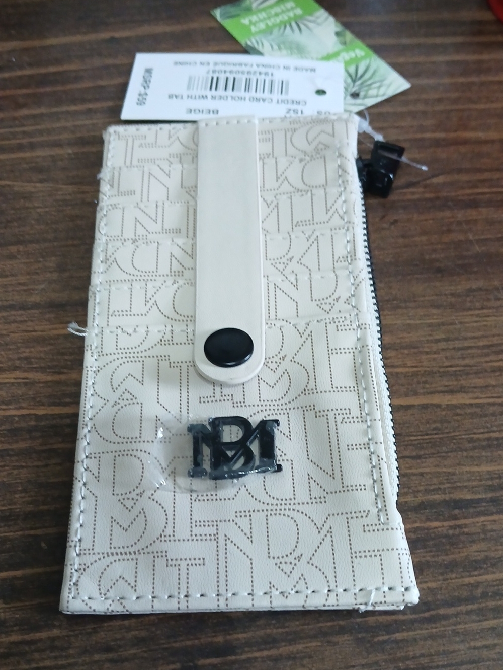 Badgley Mischka Cream Monogram Card Wallet with Snap Strap Nwt